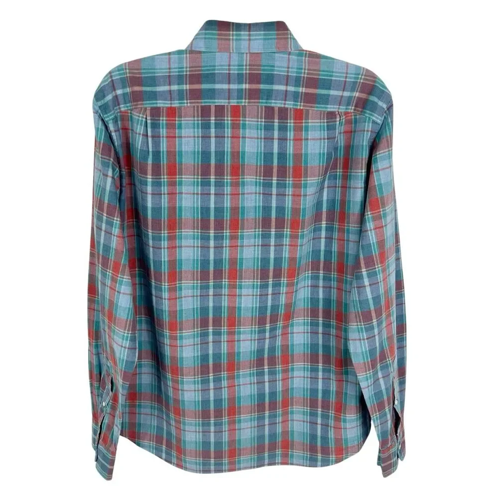 J Crew Slim 100% Cotton Shirting Blue Plaid Long Sleeve Button Shirt Men Medium